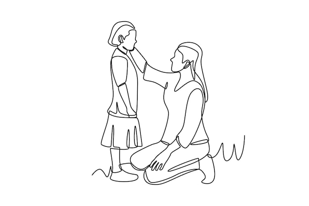 mother strokes her daughters cheek mothers day concept oneline drawing