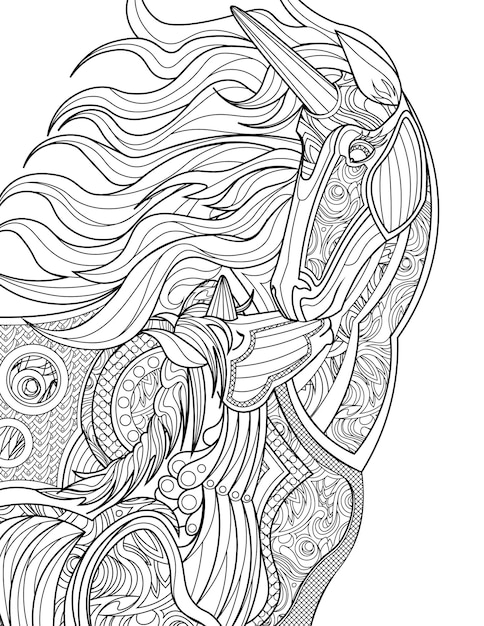 Vector mother unicorn giving her baby a kiss colorless line drawing parent mythical horned horse