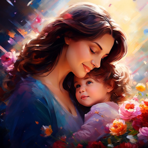 Vector mother with baby in a beautiful flowers mother with baby in a beautiful flowers