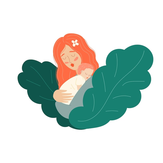 Vector mother with baby child mothers day woman with newborn the parent holds the child in her arms s