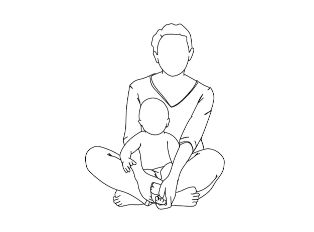 Mother with Baby Line Art Drawing