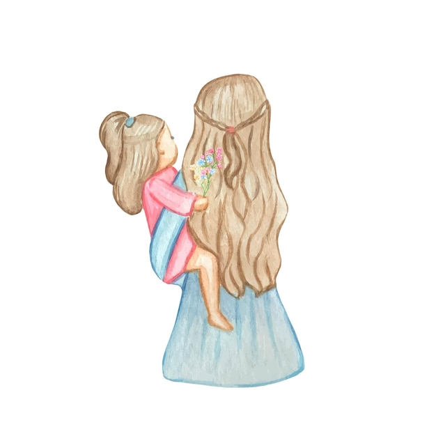 Mother with baby Mom holds the baby in her arms watercolor illustration