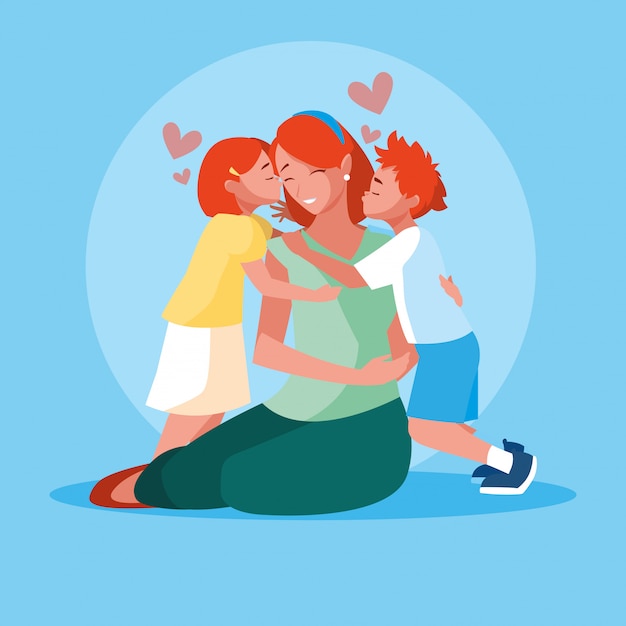 Mother with cute children avatar character