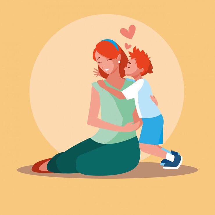 Vector mother with cute son avatar character