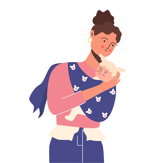 Vector mother with daughter baby in a sling