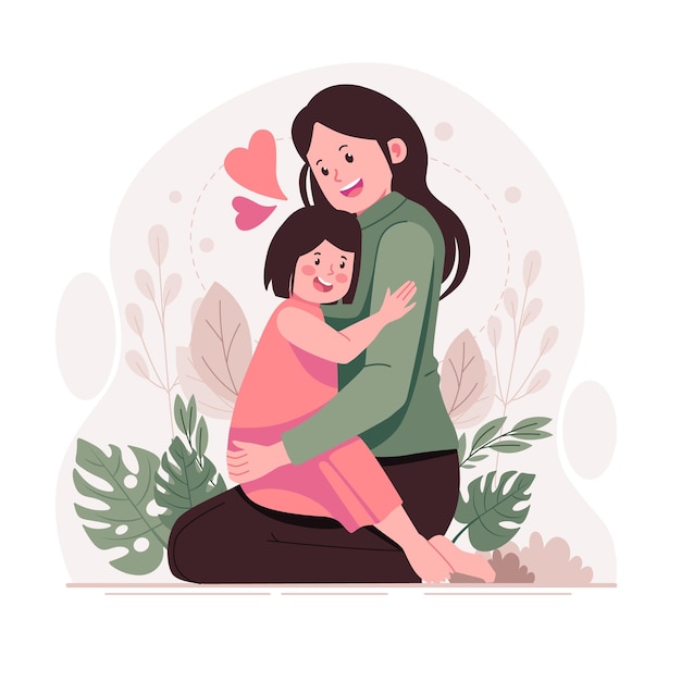 Mother with daughter flat illustration