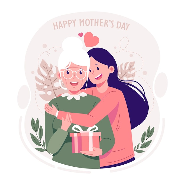 mother with grandma flat illustration