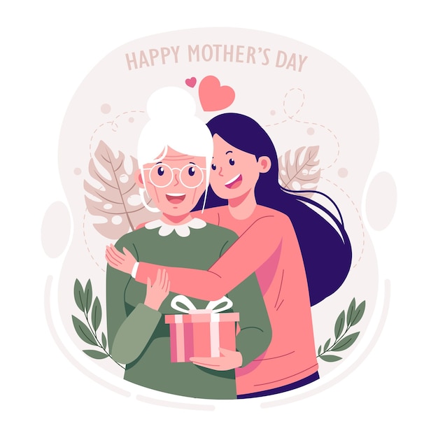 Mother with grandma flat illustration