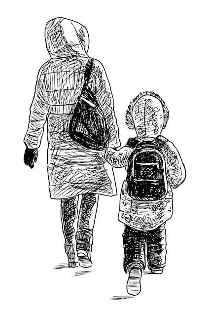 Una madre con suo figlio che fa una passeggiata