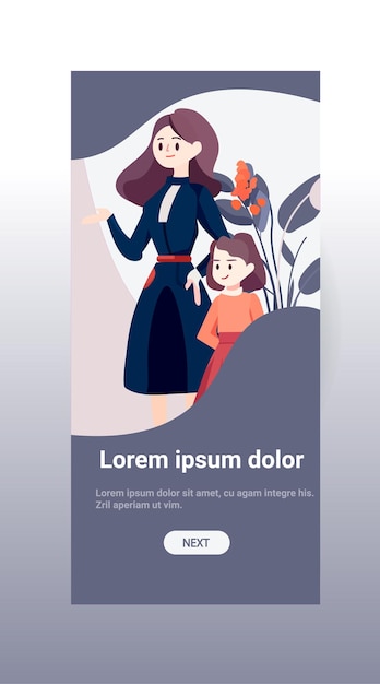 Mother with her little child loving family parenthood childcare concept mothers day card template woman spending time with kid vertical vector illustration