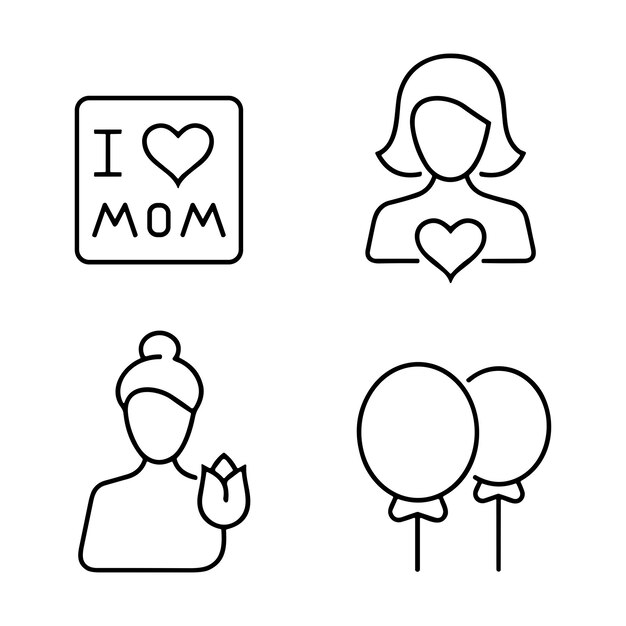 Vector mother and woman icon set in thin line style