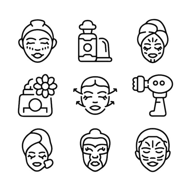 Vector mother and woman icon set in thin line style