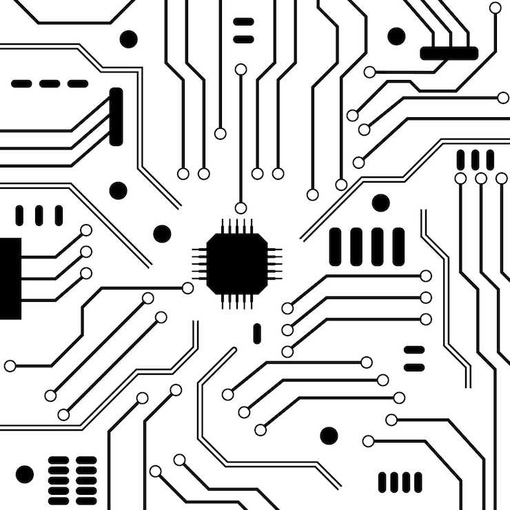 Vector motherboard computer black white with processor