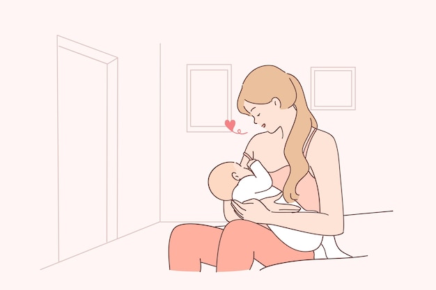 Motherhood, breastfeeding, family concept illustration