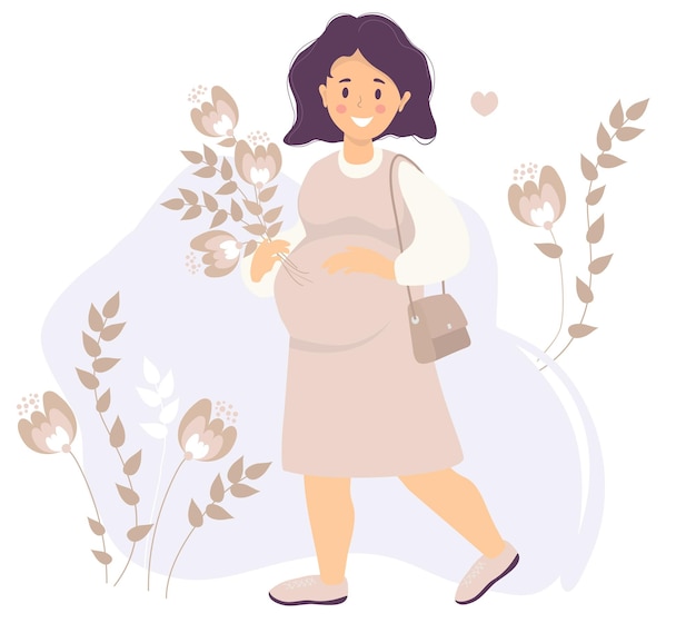 Материнство Счастливая беременная женщина с букетом цветов