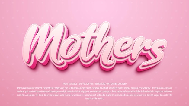 Mothers 3d bold editable text effect