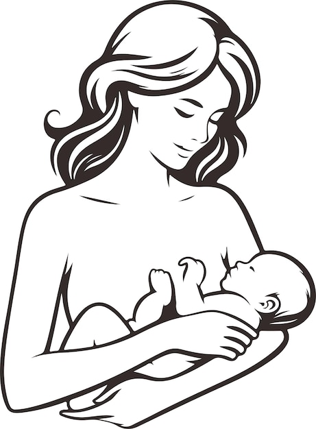 Vector mothers affection black and white coloring sketch