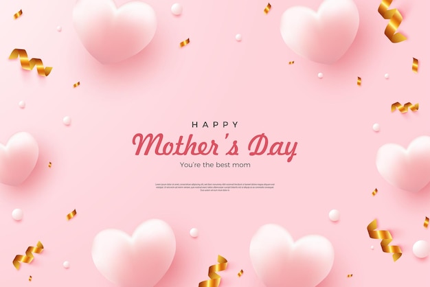 Mothers day background with illustration with shiny gold ribbon roll