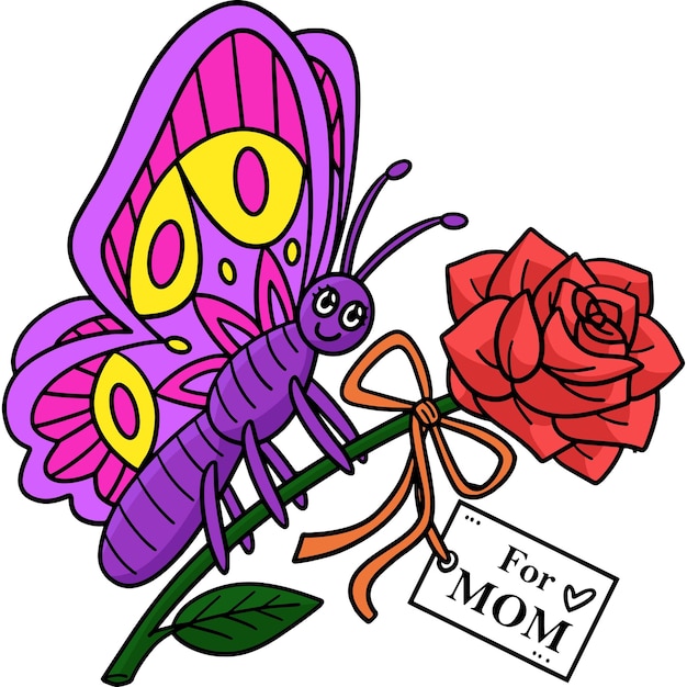 母の日の花を運ぶ蝶のクリップアート