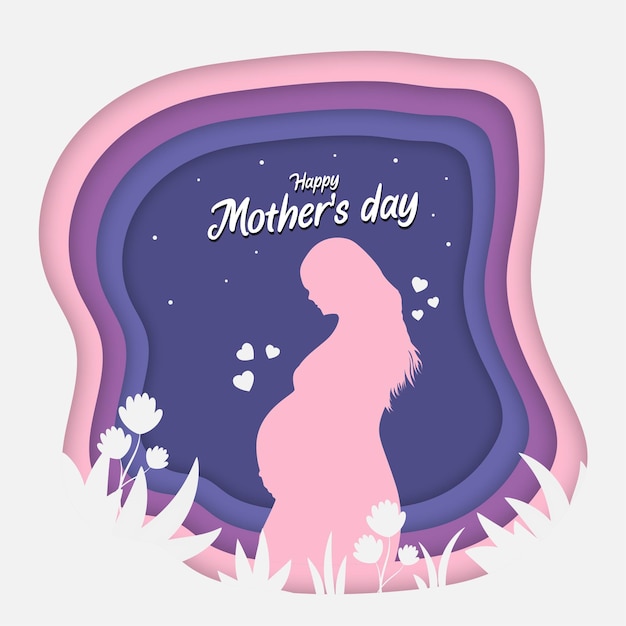 Mothers day card celebration with paper cutout style