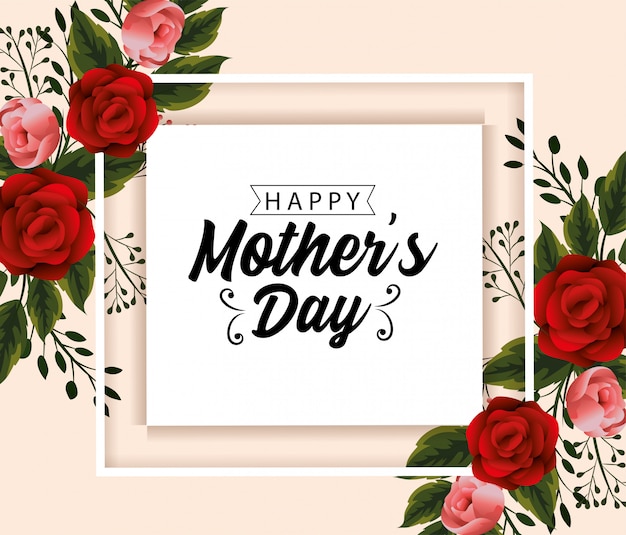 mothers day card with flowers plants and leaves