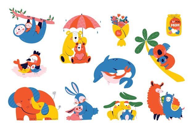 Vector mothers day characters in hand drawn style