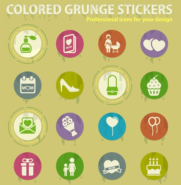 Mothers day colored grunge icons