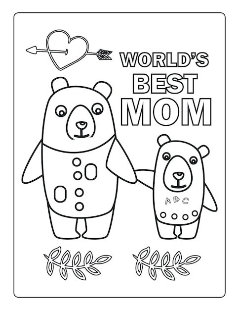 Mothers day coloring pages for children with cute animals holiday black and white activity worksheet