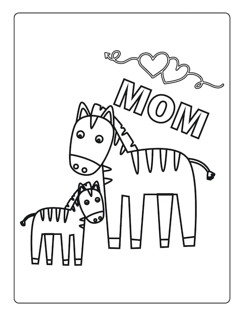 Mothers day coloring pages for children with cute animals holiday black and white activity worksheet