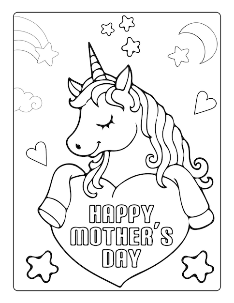 Mothers day coloring pages for children with cute animals holiday black and white activity worksheet