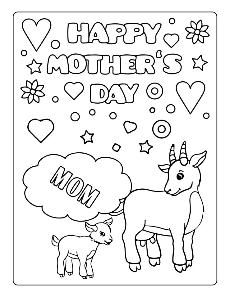 Vector mothers day coloring pages for children with cute animals holiday black and white activity worksheet