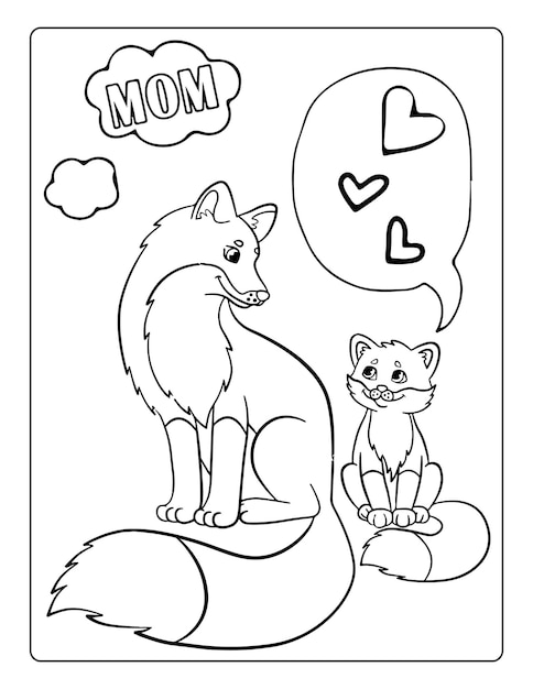 Mothers day coloring pages for children with cute animals holiday black and white activity worksheet