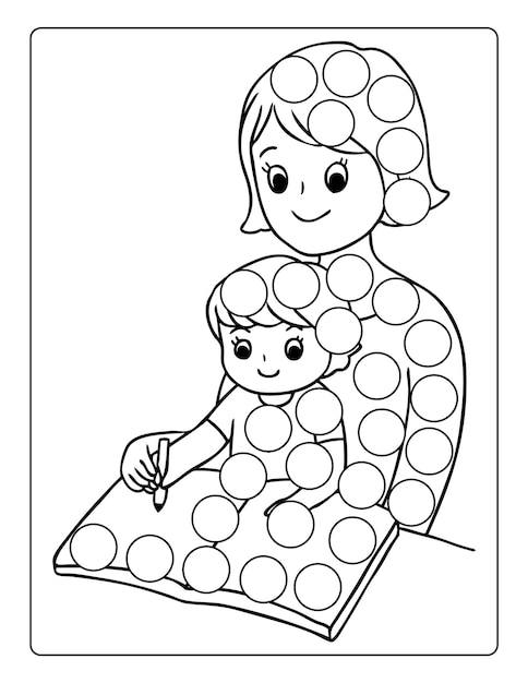 Mothers day coloring pages for children with cute mom son holiday black and white activity worksheet