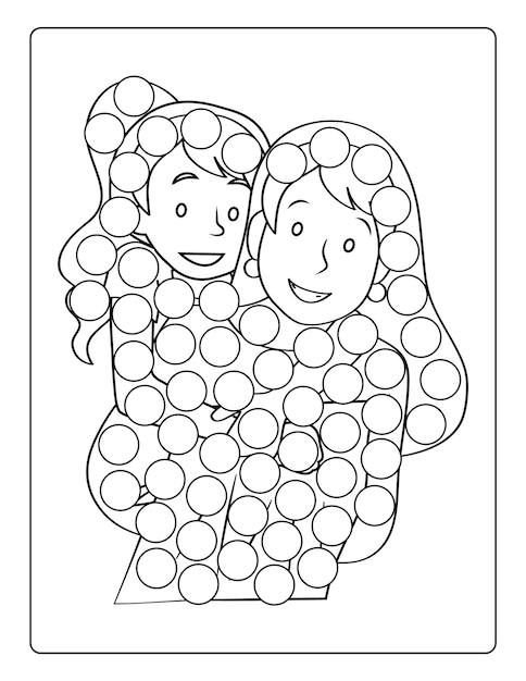 Vector mothers day coloring pages for children with cute mom son holiday black and white activity worksheet
