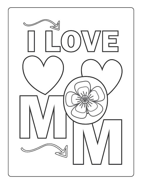 Vector mothers day coloring pages for children with cute mom son holiday black and white activity worksheet