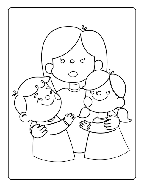 Mothers day coloring pages for children with cute mom son holiday black and white activity worksheet