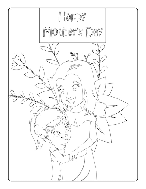 Mothers day coloring pages for children with cute mom son holiday black and white activity worksheet