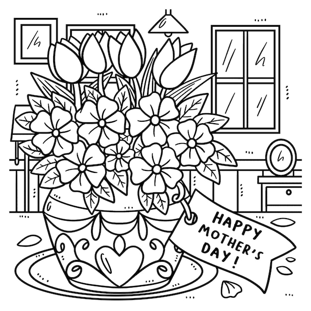 Mothers Day Flowers and Greeting Card Coloring