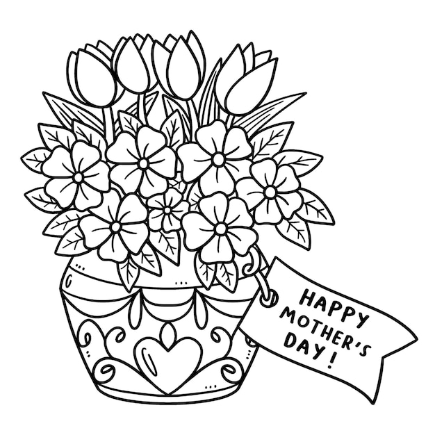 Vector mothers day flowers and greeting card isolated