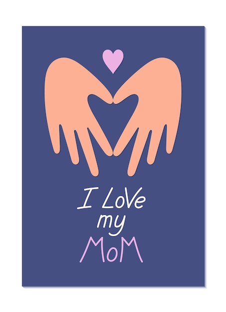 Vector mothers day greeting card in childrens applique style with paper hands making a heart