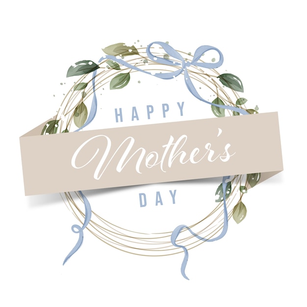 Mothers day greeting card template in rustic style vector illustration Greenery watercolor floral