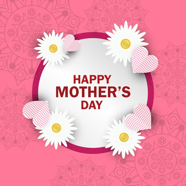 Mothers day greeting card with beautiful flowers and hearts