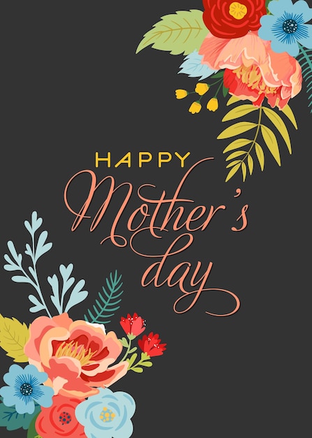 Mothers Day Greeting Card with Flowers Bouquet. Happy Mother Day Floral Banner. Best Mom Poster, Flyer Spring Celebration Design. Vector illustration