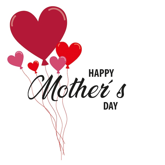 Mothers day greeting card with hearts and text on a white background