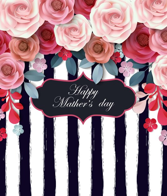 Mothers day greeting card with paper flowers congratulations on holiday template vector