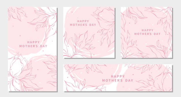 Mothers Day greeting cards with beautiful flowers in pastel colors