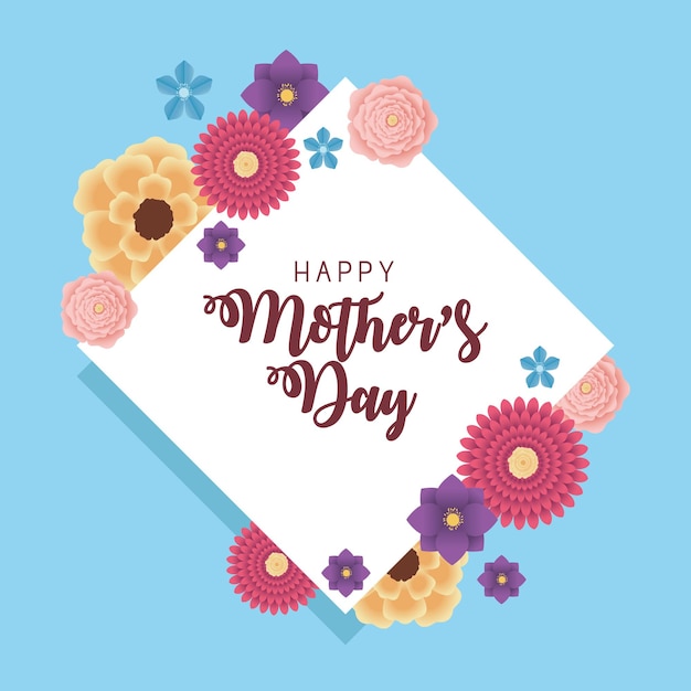 Mothers day lettering card with flowers