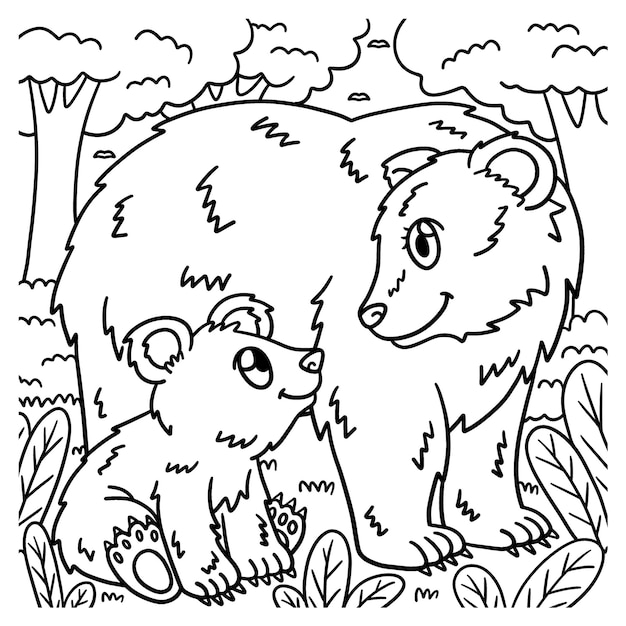 Mothers Day Mama Bear and Cub Coloring Page