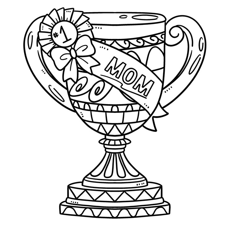 Vector mothers day mom trophy isolated coloring page