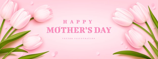 Mothers day poster or banner with tulips